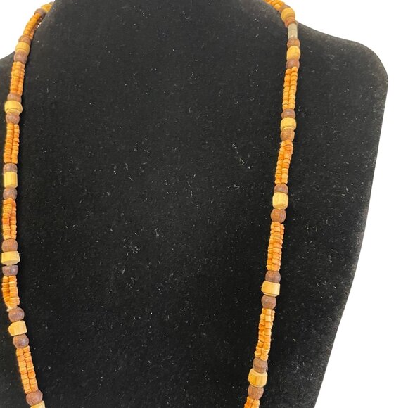 Vintage Wood Beaded Necklace With Earthy Tones 30" - Picture 4 of 5